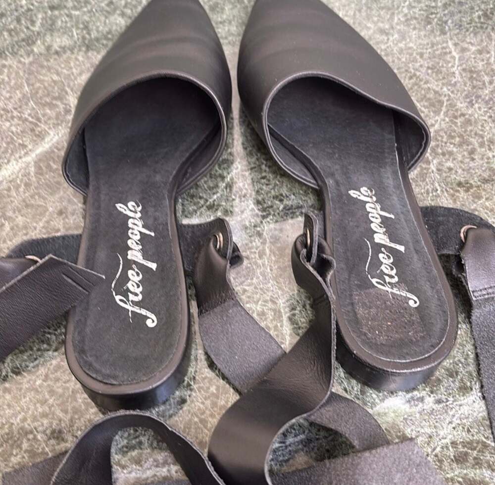 Free People Under Wraps Black Leather Pointed Toe Wrap-Around Flats
